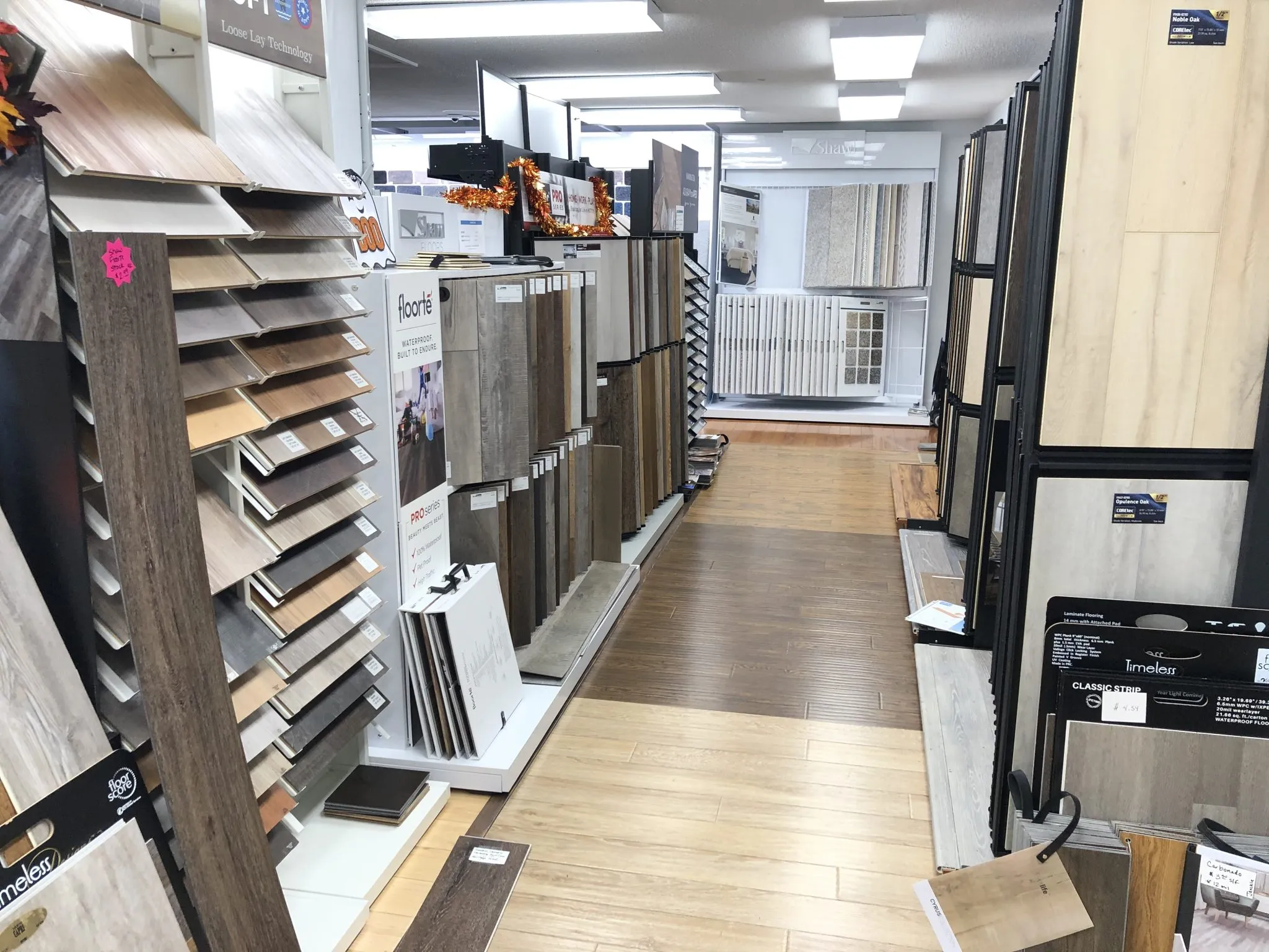 Variety of flooring products at showroom | Reinhold Flooring